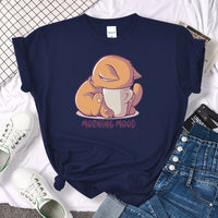 T-Shirts Cat Is Looking At The Cup Lovely Printed T Shirt For Woman Goth Korean Style Women Clothes Funny Vintage Womens Tshirt