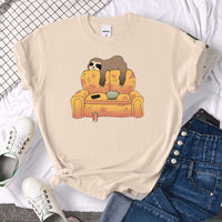 T-Shirts Cat Is Looking At The Cup Lovely Printed T Shirt For Woman Goth Korean Style Women Clothes Funny Vintage Womens Tshirt