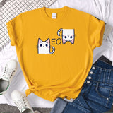 T-Shirts Cat Is Looking At The Cup Lovely Printed T Shirt For Woman Goth Korean Style Women Clothes Funny Vintage Womens Tshirt