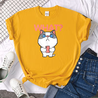 T-Shirts Cat Is Looking At The Cup Lovely Printed T Shirt For Woman Goth Korean Style Women Clothes Funny Vintage Womens Tshirt