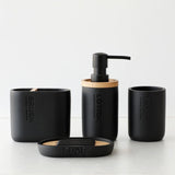 Bathroom Accessories Set Designer Soap Lotion Dispenser Toothbrush Holder Soap Dish Tumbler or Pump Bottle Cup Black and White