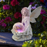 Garden Decoration Fairy Statue With Solar Led Light Yard Art Night Lamp Figure Ornament Resin Craft Angel Sculpture Home Decor