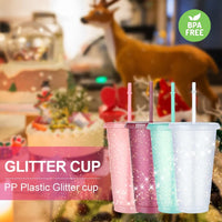 700ml Reusable Flash Powder Tumbler With Lid For women Personalized Glitter Cup With Straw DIY Water bottle Christmas Gift