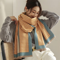 Thick Warm Winter Scarf Houndstooth Design Print Women Cashmere Pashmina Shawl Lady Wrap Scarves Knitted Female Foulard Blanket