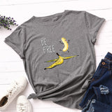 Summer Women's Cotton T-shirt Fruit Banana Print Tops Short Sleeve Tees Crew Neck Be Free Funny Female Graphic Casual Shirts