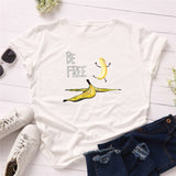 Summer Women's Cotton T-shirt Fruit Banana Print Tops Short Sleeve Tees Crew Neck Be Free Funny Female Graphic Casual Shirts