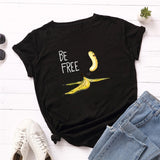 Summer Women's Cotton T-shirt Fruit Banana Print Tops Short Sleeve Tees Crew Neck Be Free Funny Female Graphic Casual Shirts