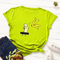 Summer Women's Cotton T-shirt Fruit Banana Print Tops Short Sleeve Tees Crew Neck Be Free Funny Female Graphic Casual Shirts