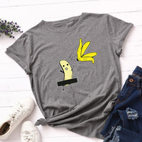 Summer Women's Cotton T-shirt Fruit Banana Print Tops Short Sleeve Tees Crew Neck Be Free Funny Female Graphic Casual Shirts