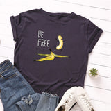 Summer Women's Cotton T-shirt Fruit Banana Print Tops Short Sleeve Tees Crew Neck Be Free Funny Female Graphic Casual Shirts