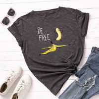 Summer Women's Cotton T-shirt Fruit Banana Print Tops Short Sleeve Tees Crew Neck Be Free Funny Female Graphic Casual Shirts