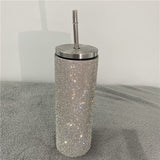 20oz Bling Diamond Thermos Bottle Coffee Cup with Straw Stainless Steel Water Bottle Tumblers Mug Girl Women Gift