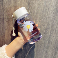 500ml Small Daisy Transparent Plastic Water Bottles BPA Free Creative Frosted Water Bottle With Portable Rope Travel Tea Cup