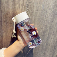 500ml Small Daisy Transparent Plastic Water Bottles BPA Free Creative Frosted Water Bottle With Portable Rope Travel Tea Cup