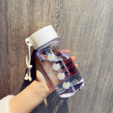 500ml Small Daisy Transparent Plastic Water Bottles BPA Free Creative Frosted Water Bottle With Portable Rope Travel Tea Cup