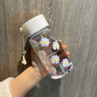 500ml Small Daisy Transparent Plastic Water Bottles BPA Free Creative Frosted Water Bottle With Portable Rope Travel Tea Cup