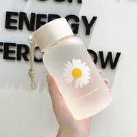 500ml Small Daisy Transparent Plastic Water Bottles BPA Free Creative Frosted Water Bottle With Portable Rope Travel Tea Cup