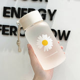 500ml Small Daisy Transparent Plastic Water Bottles BPA Free Creative Frosted Water Bottle With Portable Rope Travel Tea Cup