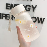 500ml Small Daisy Transparent Plastic Water Bottles BPA Free Creative Frosted Water Bottle With Portable Rope Travel Tea Cup