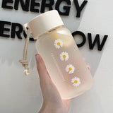 500ml Small Daisy Transparent Plastic Water Bottles BPA Free Creative Frosted Water Bottle With Portable Rope Travel Tea Cup