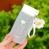 500ml Small Daisy Transparent Plastic Water Bottles BPA Free Creative Frosted Water Bottle With Portable Rope Travel Tea Cup