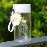 500ml Small Daisy Transparent Plastic Water Bottles BPA Free Creative Frosted Water Bottle With Portable Rope Travel Tea Cup