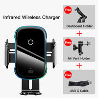 Baseus 15W QI Wireless Charger Car Mount for iPhone Samsung Car Phone Holder Intelligent Infrared Fast Wireless Charging Charger