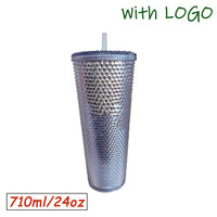 1PC Diamond Radiant Goddess Cup With LOGO 710ml Summer Cold Water Cup Tumbler With Straw Double Layer Plastic Durian Coffee Mug