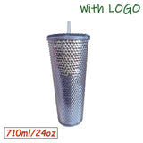 1PC Diamond Radiant Goddess Cup With LOGO 710ml Summer Cold Water Cup Tumbler With Straw Double Layer Plastic Durian Coffee Mug