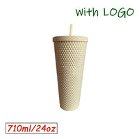 1PC Diamond Radiant Goddess Cup With LOGO 710ml Summer Cold Water Cup Tumbler With Straw Double Layer Plastic Durian Coffee Mug