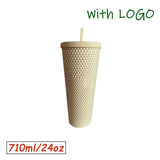 1PC Diamond Radiant Goddess Cup With LOGO 710ml Summer Cold Water Cup Tumbler With Straw Double Layer Plastic Durian Coffee Mug