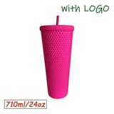 1PC Diamond Radiant Goddess Cup With LOGO 710ml Summer Cold Water Cup Tumbler With Straw Double Layer Plastic Durian Coffee Mug