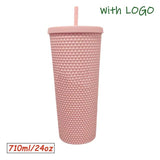 1PC Diamond Radiant Goddess Cup With LOGO 710ml Summer Cold Water Cup Tumbler With Straw Double Layer Plastic Durian Coffee Mug