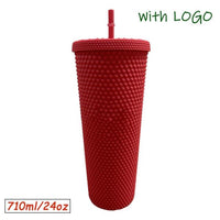 1PC Diamond Radiant Goddess Cup With LOGO 710ml Summer Cold Water Cup Tumbler With Straw Double Layer Plastic Durian Coffee Mug