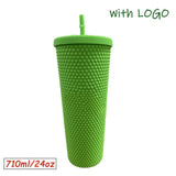 1PC Diamond Radiant Goddess Cup With LOGO 710ml Summer Cold Water Cup Tumbler With Straw Double Layer Plastic Durian Coffee Mug