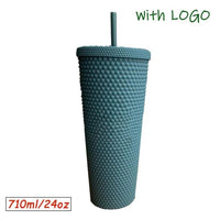 1PC Diamond Radiant Goddess Cup With LOGO 710ml Summer Cold Water Cup Tumbler With Straw Double Layer Plastic Durian Coffee Mug