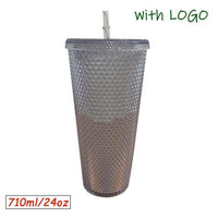 1PC Diamond Radiant Goddess Cup With LOGO 710ml Summer Cold Water Cup Tumbler With Straw Double Layer Plastic Durian Coffee Mug