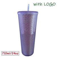 1PC Diamond Radiant Goddess Cup With LOGO 710ml Summer Cold Water Cup Tumbler With Straw Double Layer Plastic Durian Coffee Mug