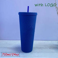 1PC Diamond Radiant Goddess Cup With LOGO 710ml Summer Cold Water Cup Tumbler With Straw Double Layer Plastic Durian Coffee Mug