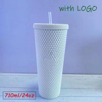 1PC Diamond Radiant Goddess Cup With LOGO 710ml Summer Cold Water Cup Tumbler With Straw Double Layer Plastic Durian Coffee Mug