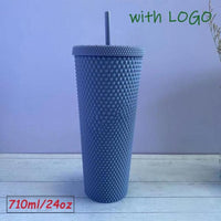 1PC Diamond Radiant Goddess Cup With LOGO 710ml Summer Cold Water Cup Tumbler With Straw Double Layer Plastic Durian Coffee Mug