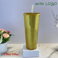 1PC Diamond Radiant Goddess Cup With LOGO 710ml Summer Cold Water Cup Tumbler With Straw Double Layer Plastic Durian Coffee Mug