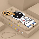 Cute Astronaut Hand Lanyard Phone Case For iPhone 13 12 11 Pro Max XS Max XR X 8 7 Plus Liquid Silicon Soft Bumper Back Cover