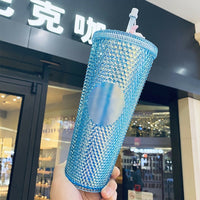 710ml Tumbler Water Cups With Straw Double Layer Plastic Durian Diamond Radiant Goddess Beer Mug Coffee Cup