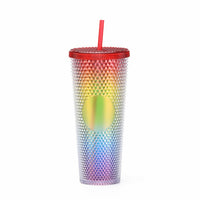 710ml Tumbler Water Cups With Straw Double Layer Plastic Durian Diamond Radiant Goddess Beer Mug Coffee Cup