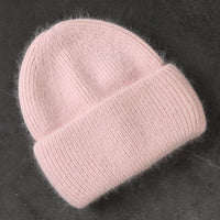 2021 Fashion Fabbit Fur Soft Warm Fluffy  Winter Hat for women Angora Knitted Hat  skullies beanies Female bonnet woman knit Cap