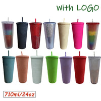 1PC Diamond Radiant Goddess Cup With LOGO 710ml Summer Cold Water Cup Tumbler With Straw Double Layer Plastic Durian Coffee Mug