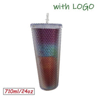 1PC Diamond Radiant Goddess Cup With LOGO 710ml Summer Cold Water Cup Tumbler With Straw Double Layer Plastic Durian Coffee Mug