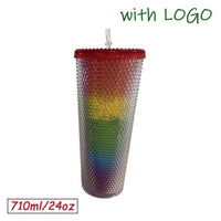 1PC Diamond Radiant Goddess Cup With LOGO 710ml Summer Cold Water Cup Tumbler With Straw Double Layer Plastic Durian Coffee Mug