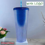 1PC Diamond Radiant Goddess Cup With LOGO 710ml Summer Cold Water Cup Tumbler With Straw Double Layer Plastic Durian Coffee Mug